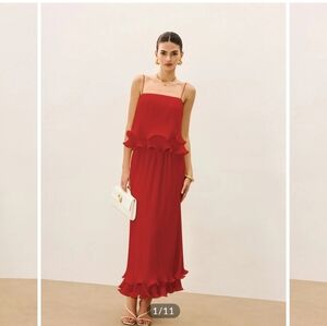 Commense Red Pleated Wedding Guest Dress